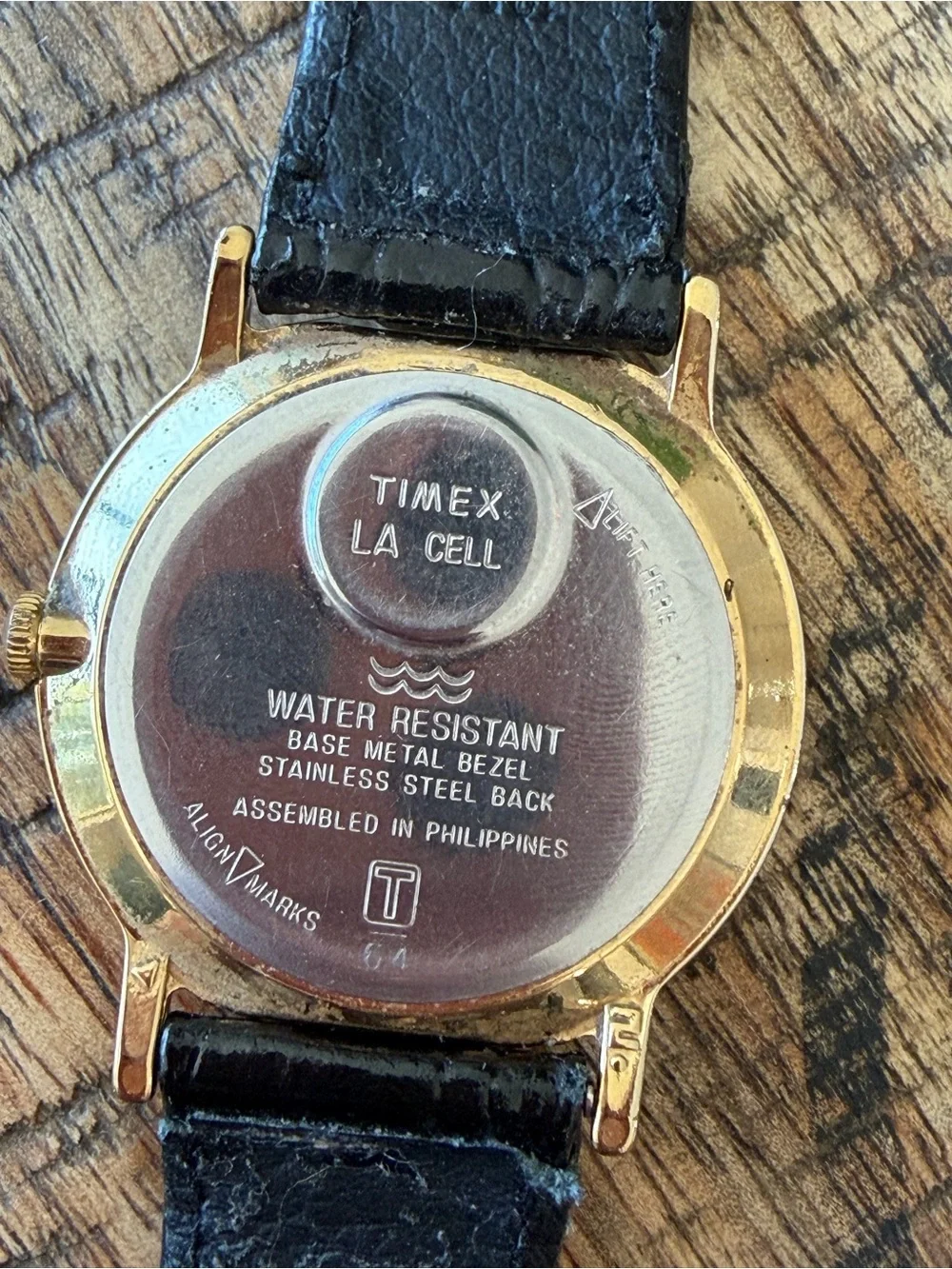 Vintage Timex Dick Tracy Comic Dial Watch with Black Strap and Gold Case 32.5mm